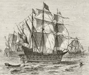 El buque de guerra inglés Harry Grace A Dieu, construido en 1513, de 